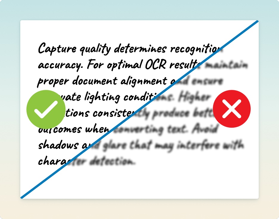 Ensure your document is in focus before starting the OCR conversion process.