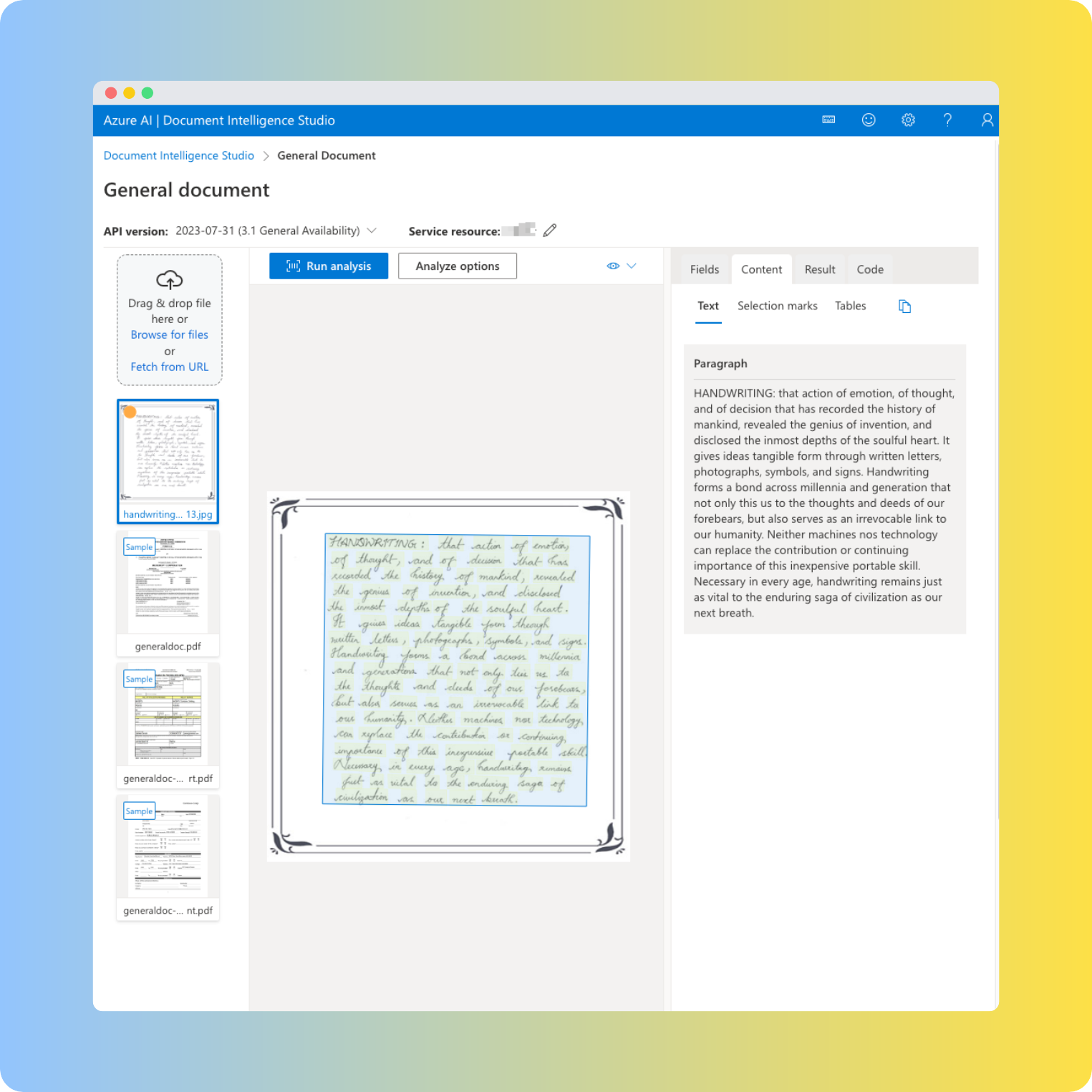 Azure Document Intelligence OCR results