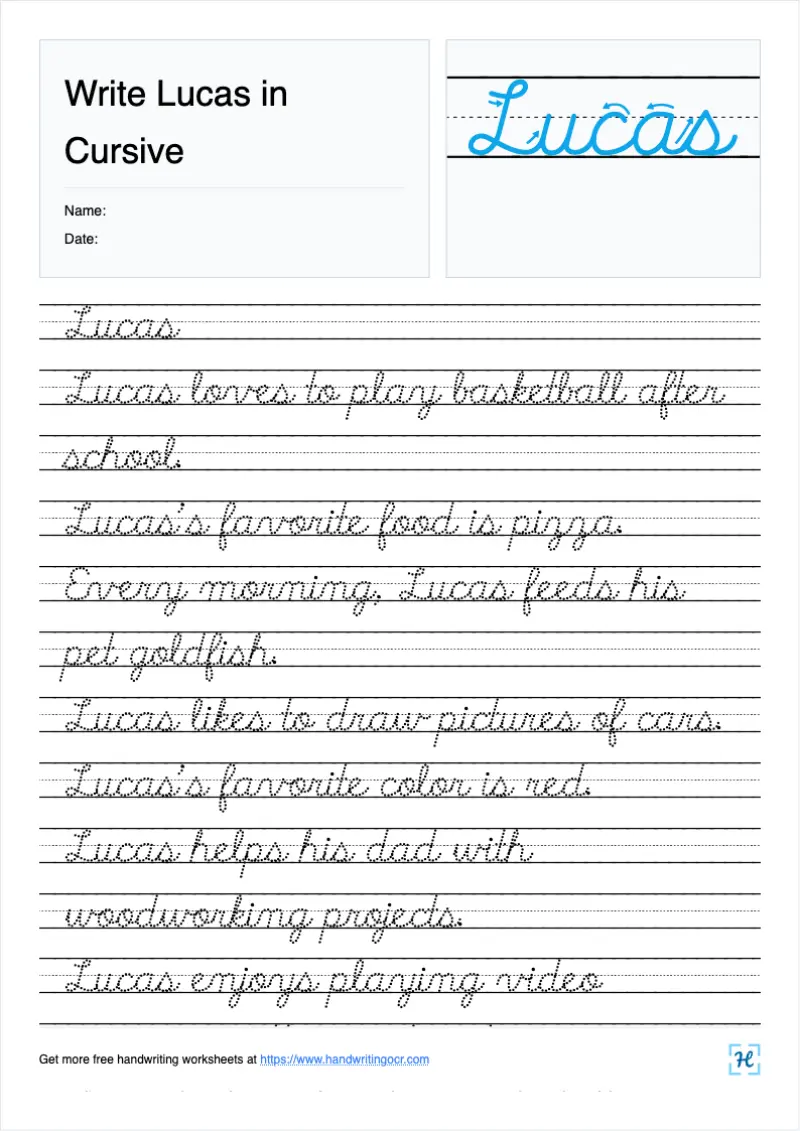 Write Lucas in Cursive